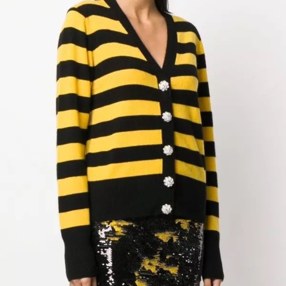 $425 Ganni Black & Yellow Block Striped Cardigan Size Small - Picture 1 of 10